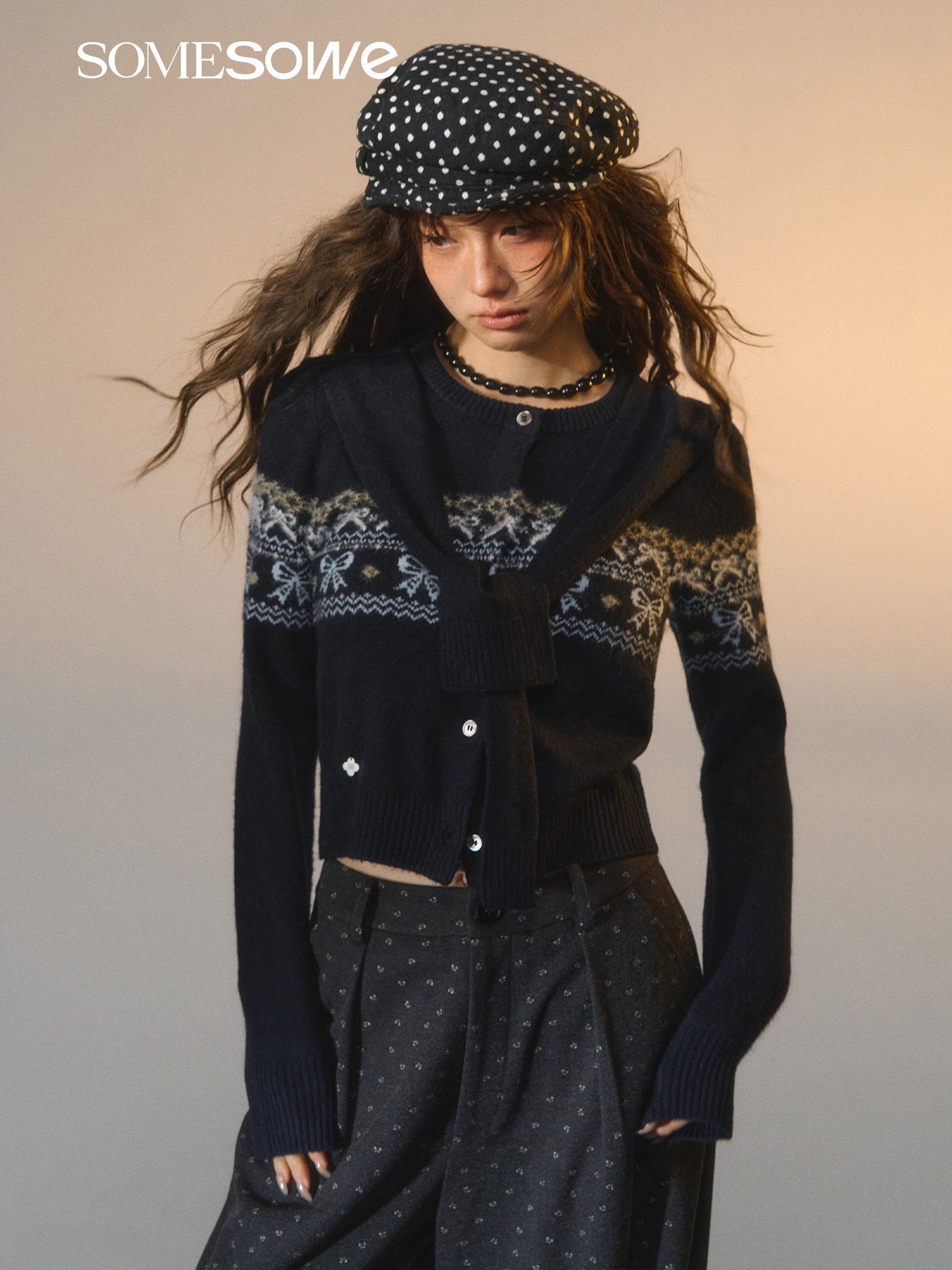 SOMESOWE S2508277 Fair Island Bow Fake Two Sweater