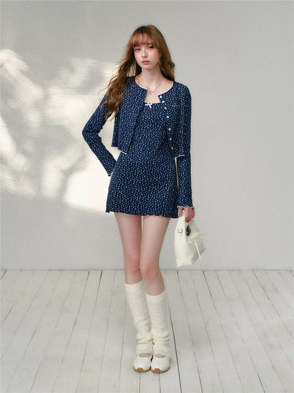 16DEWS 16D26129&amp;16D26130 Blue floral short cardigan + camisole dress