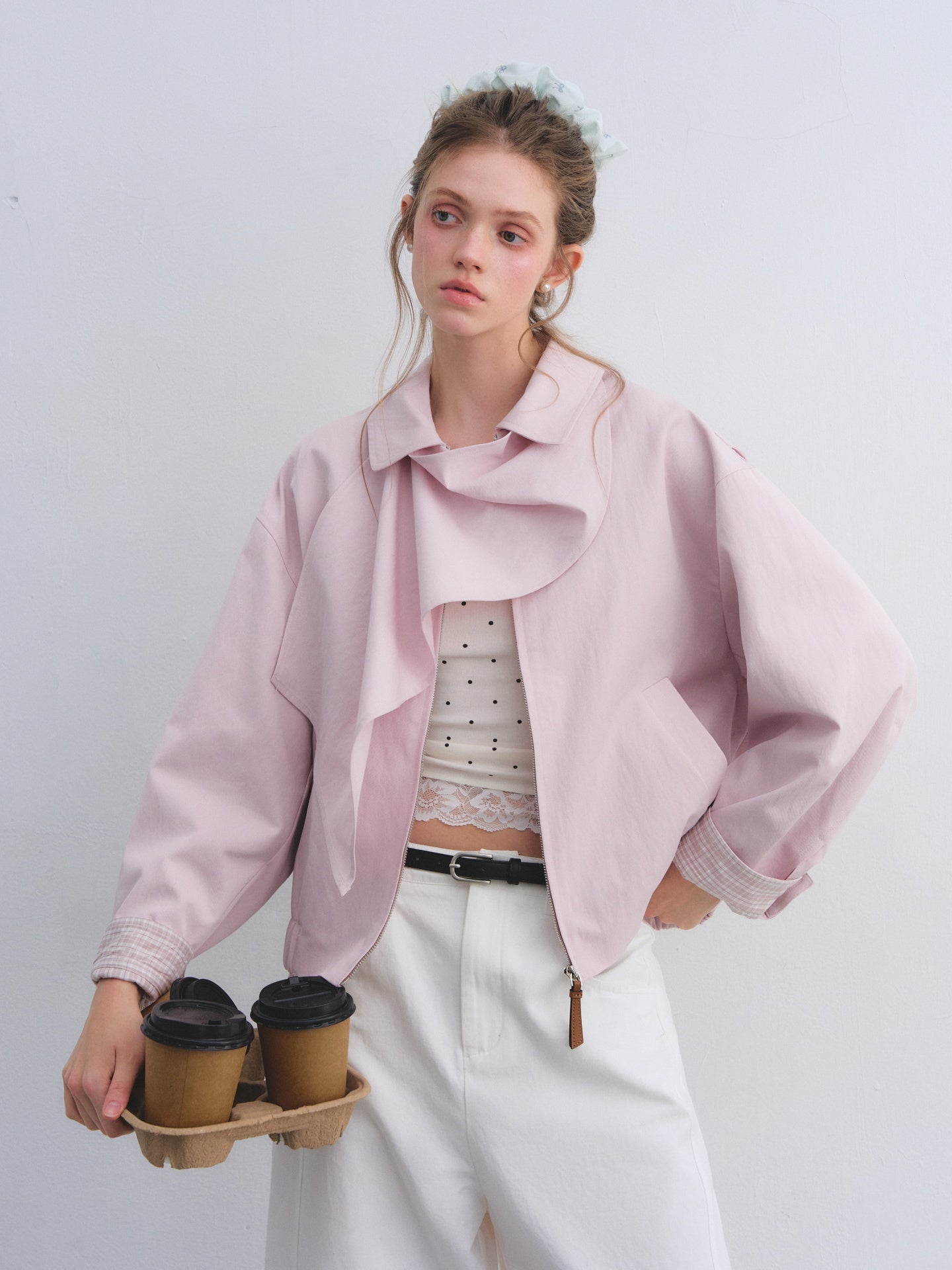 AsGony ASG25674 Detachable swing collar shawl flight jacket