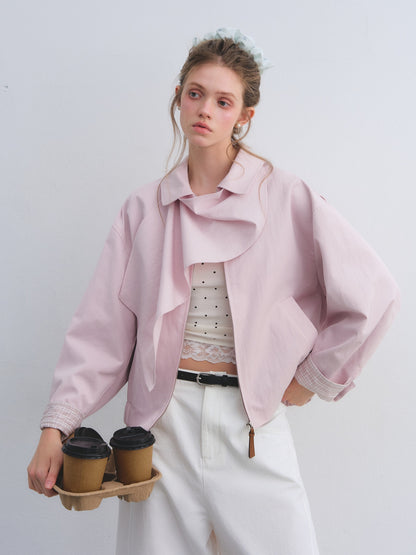 AsGony ASG25674 Detachable swing collar shawl flight jacket