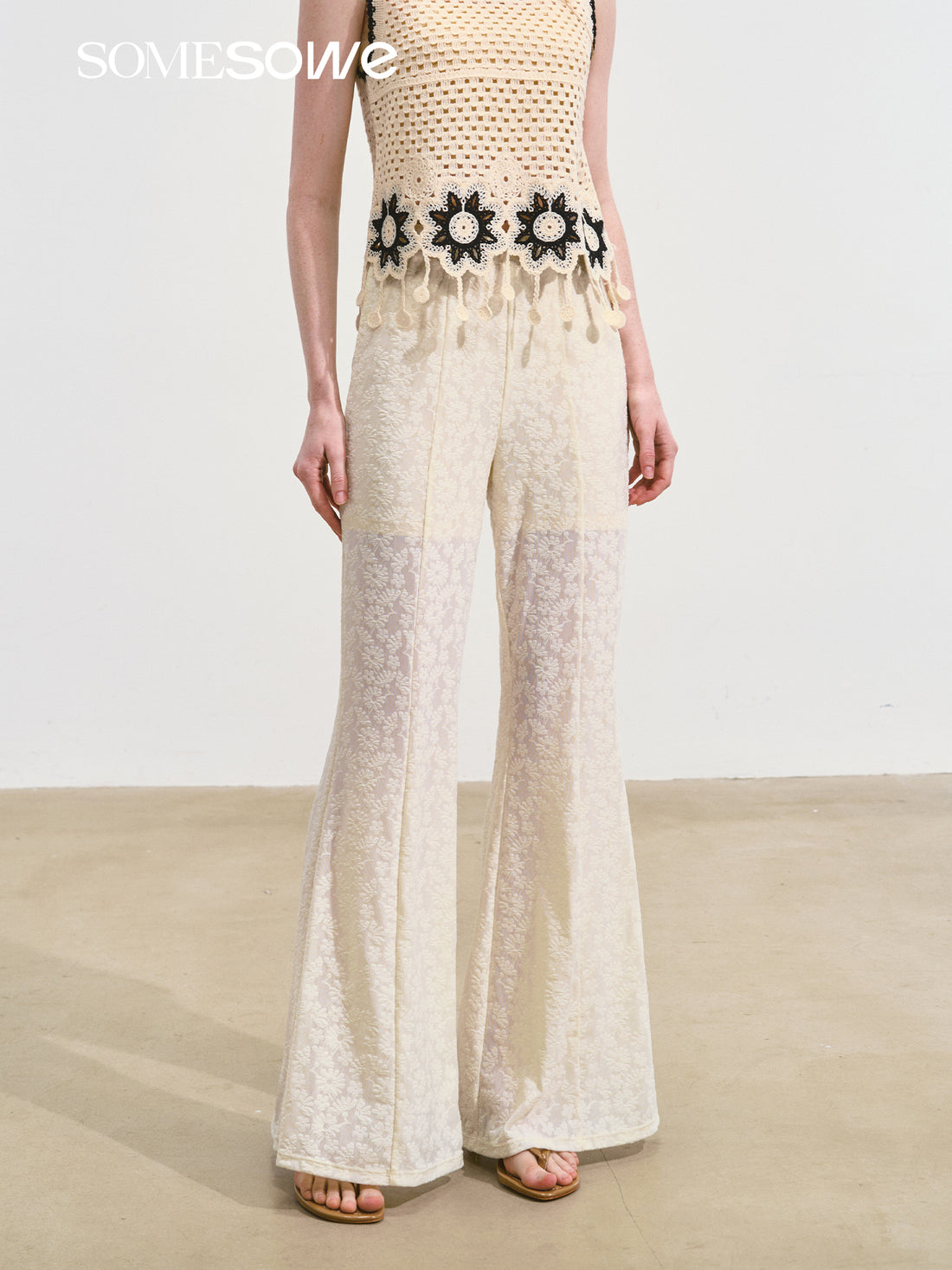 SOMESOWE S2508117 Lace micro flared pants