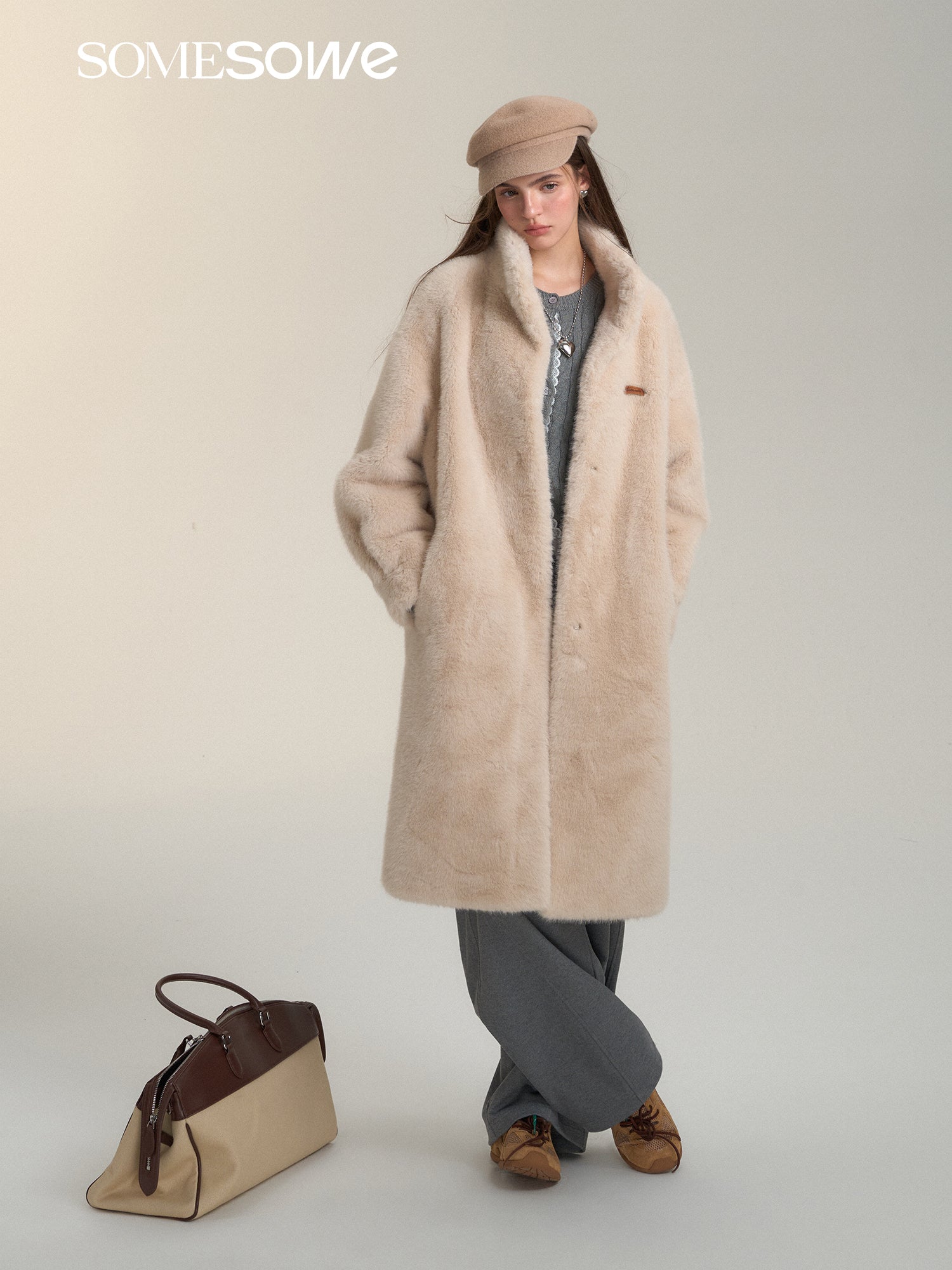 SOMESOWE S2407228 Fluffy Faux Fur Long Coat