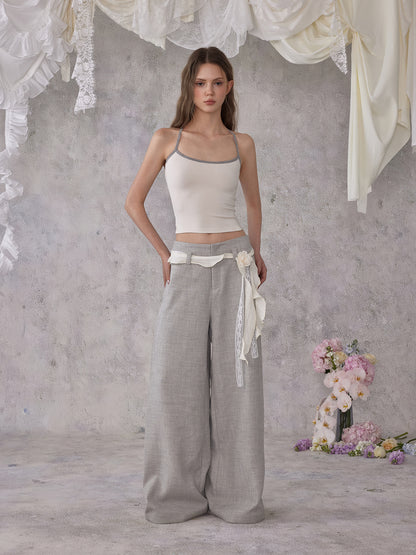 NOMEANSNO N172&amp;N185 Lace up pants +Lace flower belt set (2color)