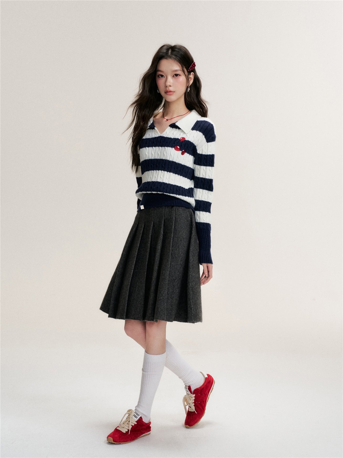 16DEWS 16D25491 Thick wool high waisted A-line skirt