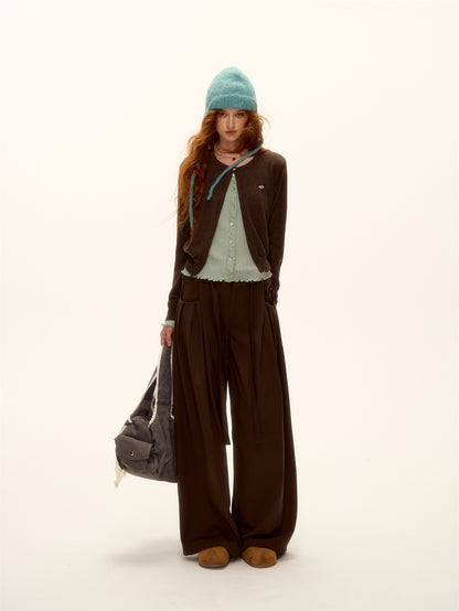 AsGony ASG25409 Contrasting color split knit cardigan