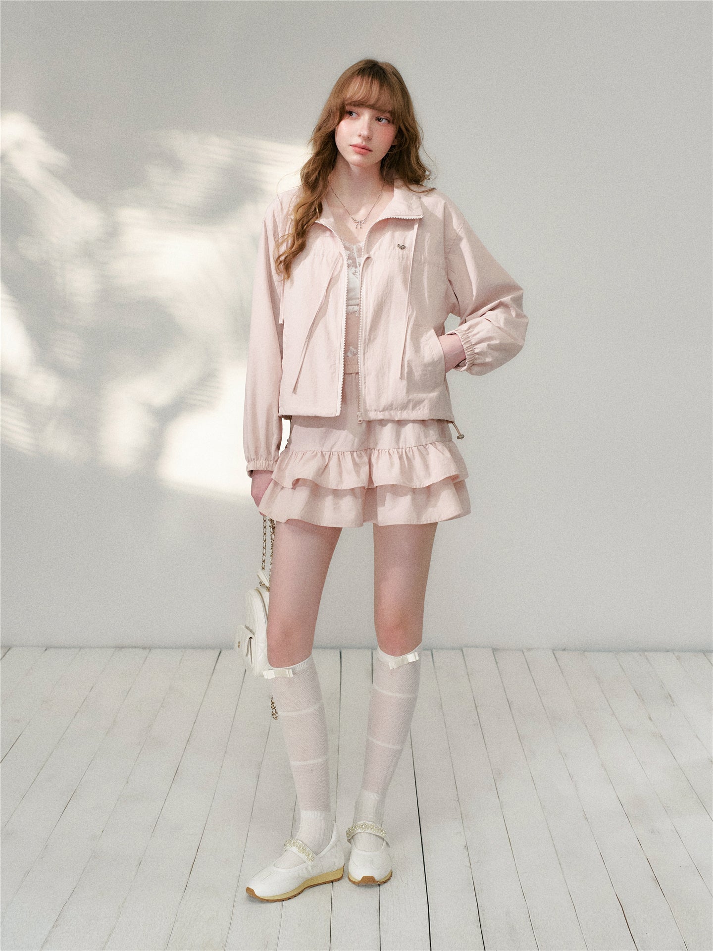 16DEWS 16D26083 Bow tie design sunscreen jacket + skirt set