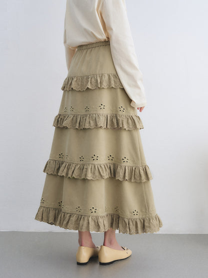 AsGony ASG26036 Vintage lace embroidered half length skirt
