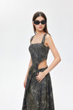 YJ1NGZYZJ  DENIM ACID-WASH LONG SKIRT IN GRAY