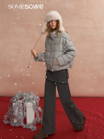 SOMESOWE S2508304 Plaid patchwork stand up collar bread down jacket