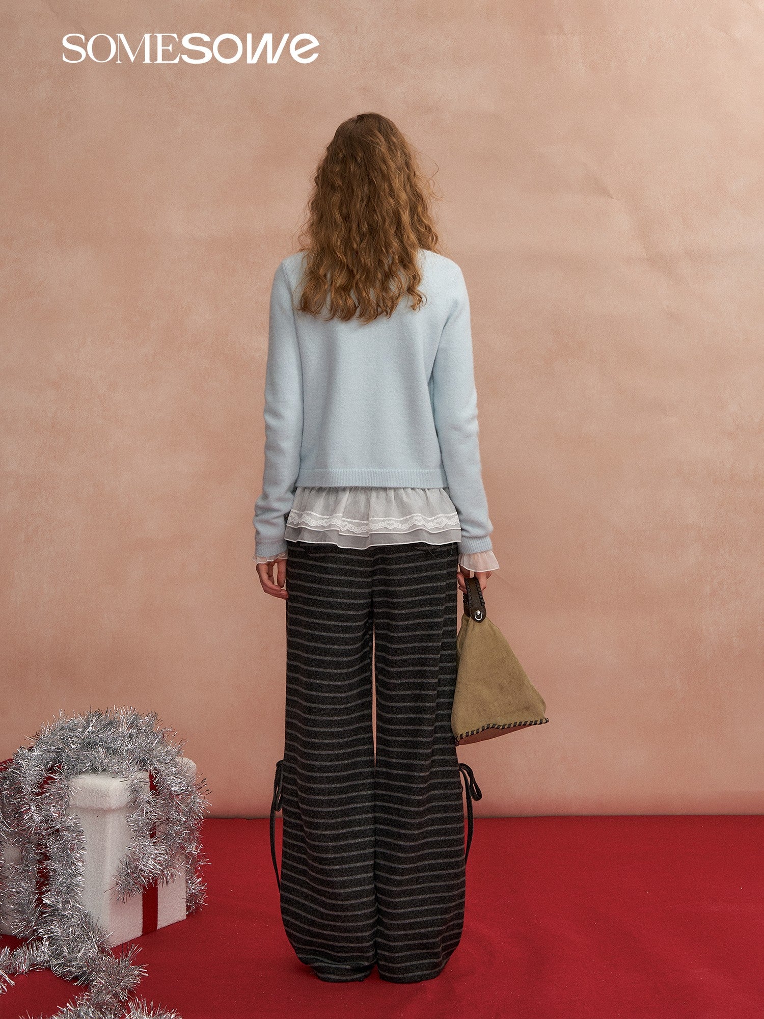 SOMESOWE S2508293 Velvet fake two contrasting striped cardigans