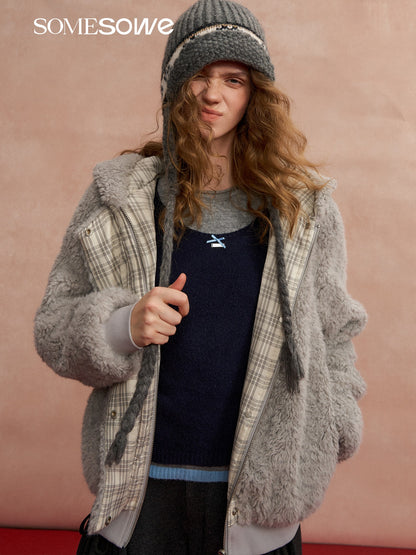 SOMESOWE S2508305 Warm lamb double sided hooded jacket