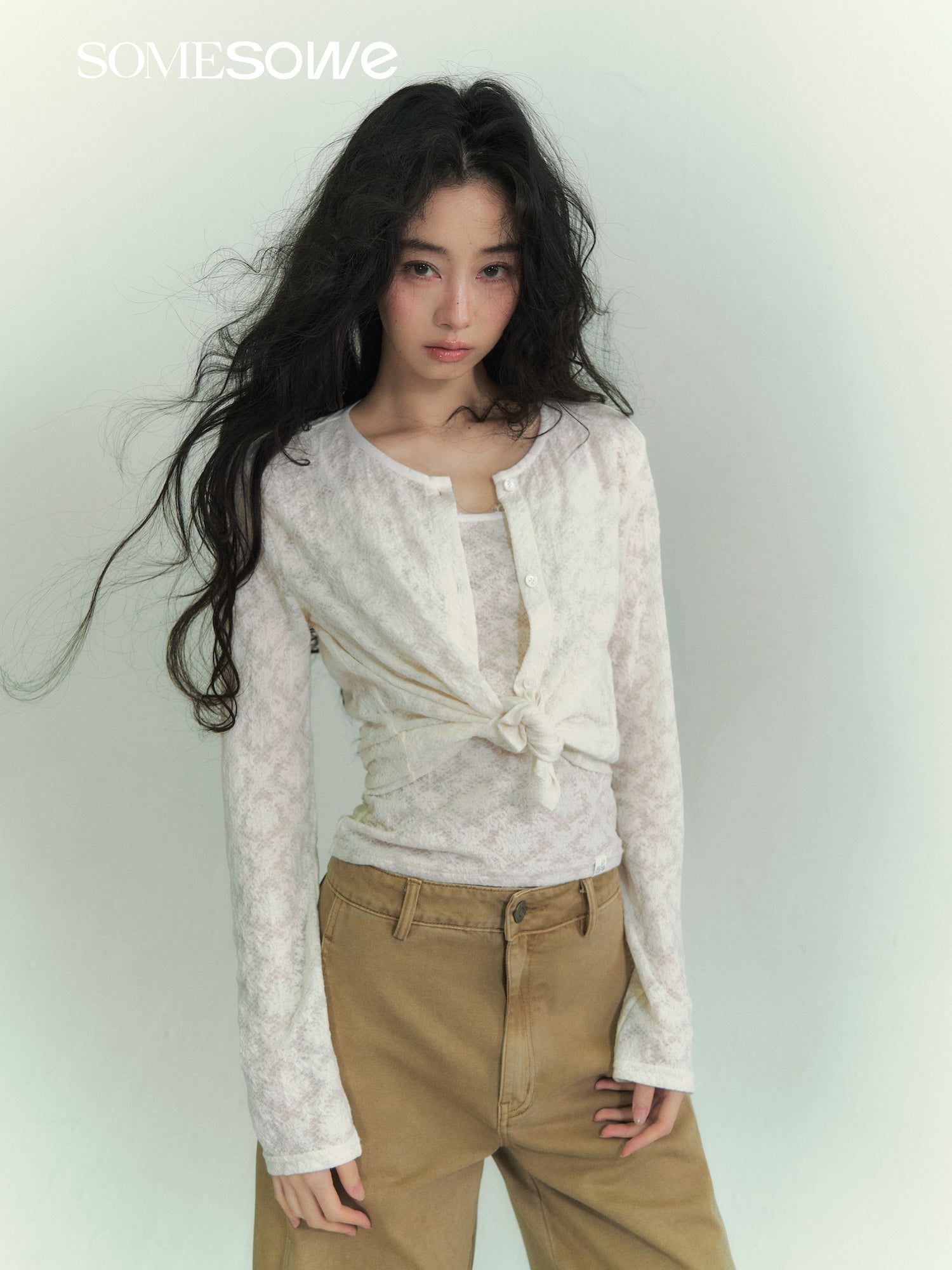 SOMESOWE S2609048 Striped cardigan two-piece set