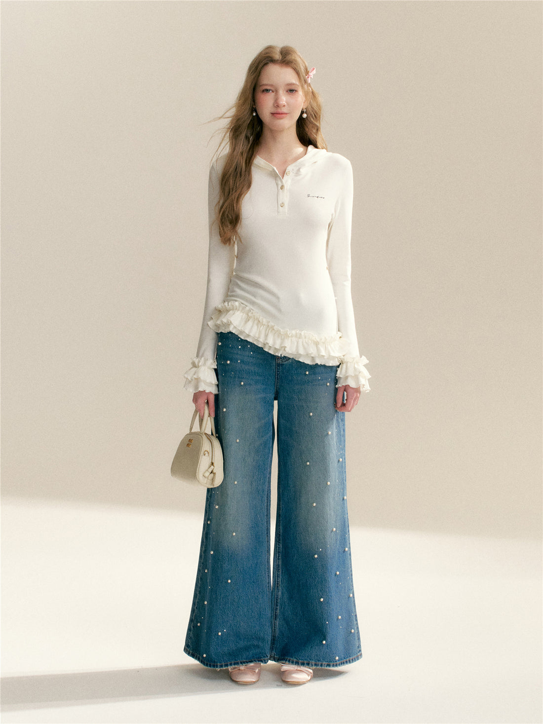 16DEWS 16D26006 Slim fit hooded pleated patchwork top