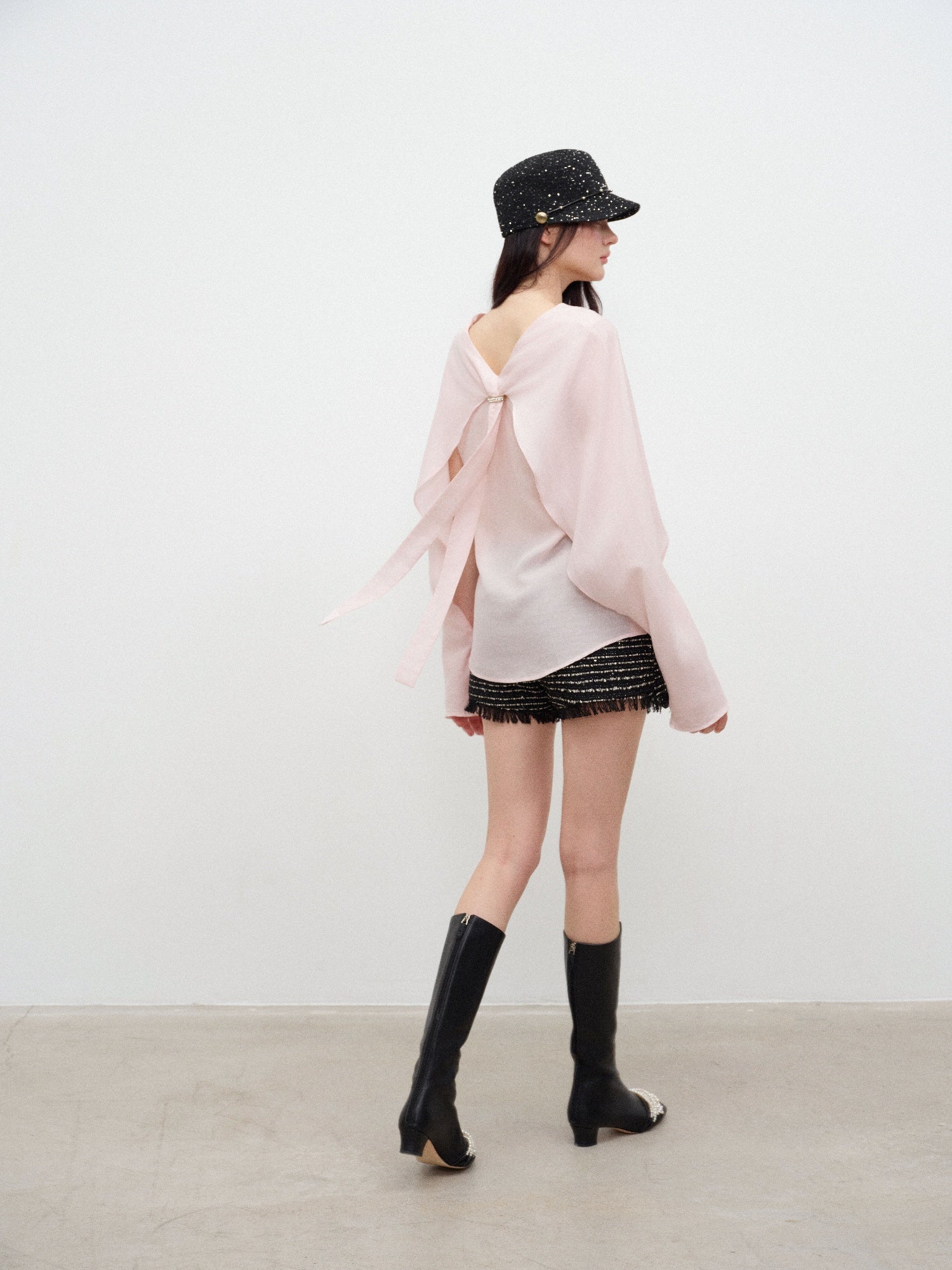 NONCESTNON N357 Stitch-Detail Long-Sleeve Top
