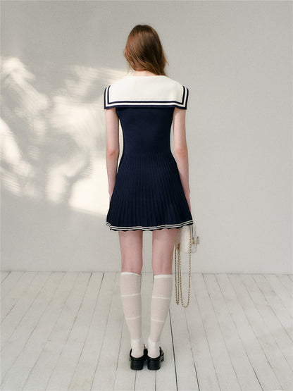 16DEWS 16D26121 Navy collar slim fit sleeveless A-line dress