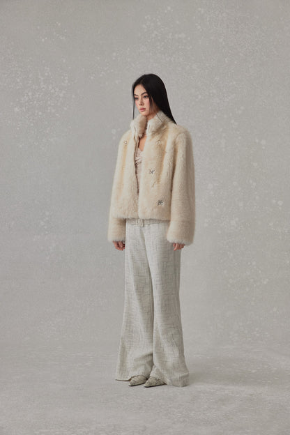 NONCESTNON N238 Pearl Buttoned Fur Coat