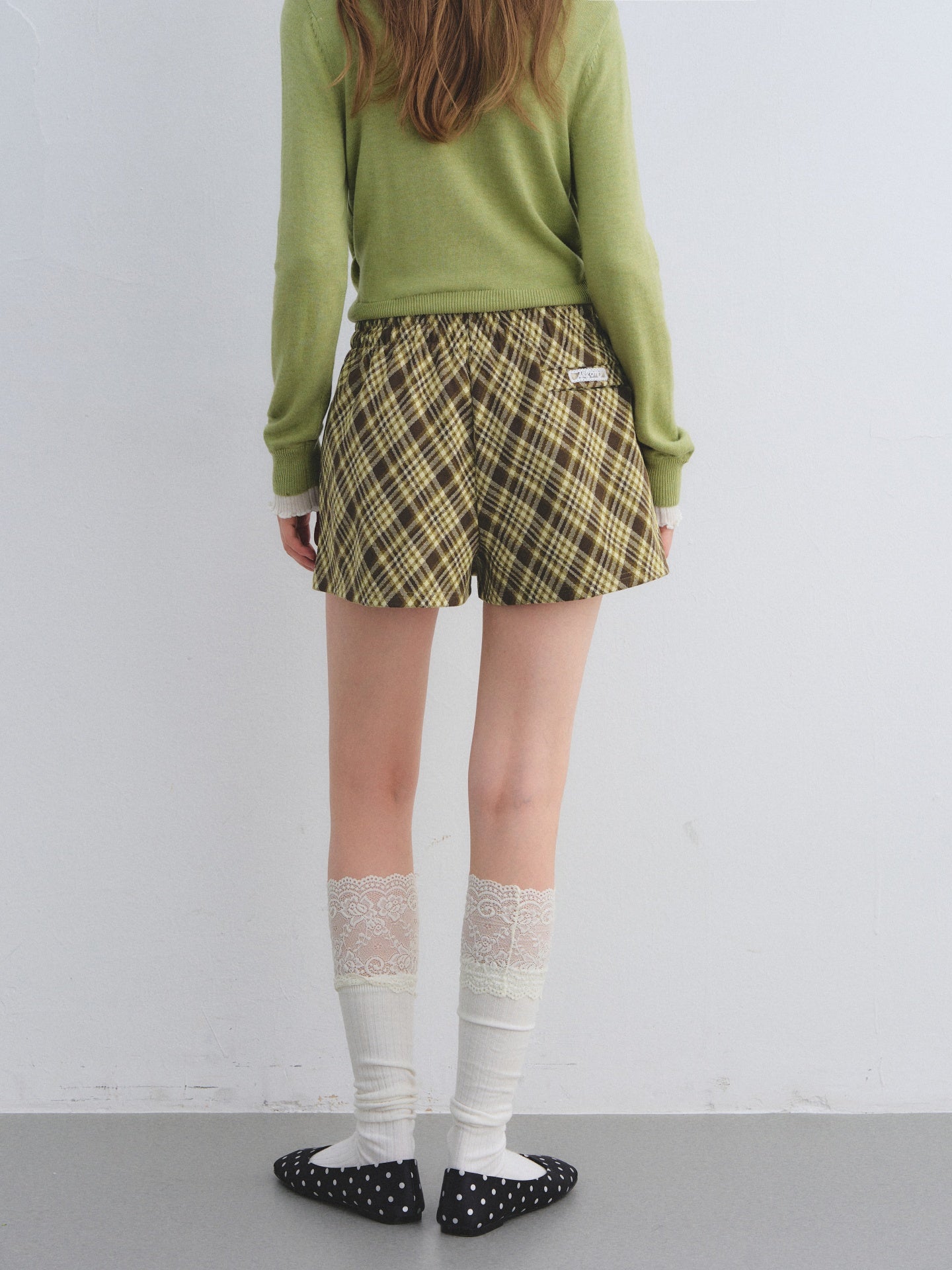 AsGony ASG25652 Elastic plaid tied skirt pants