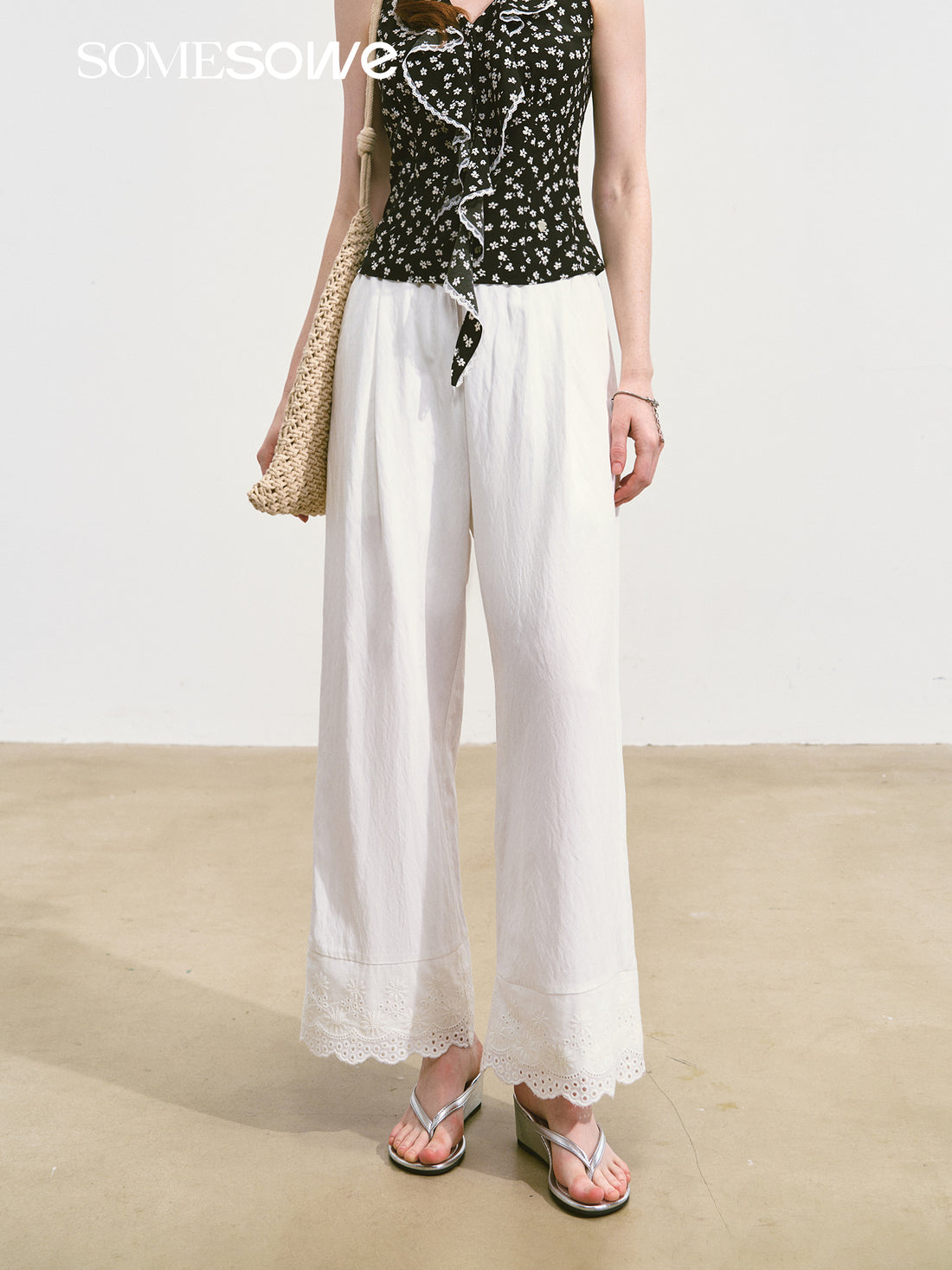 SOMESOWE S2508095 Lace wide leg casual pants
