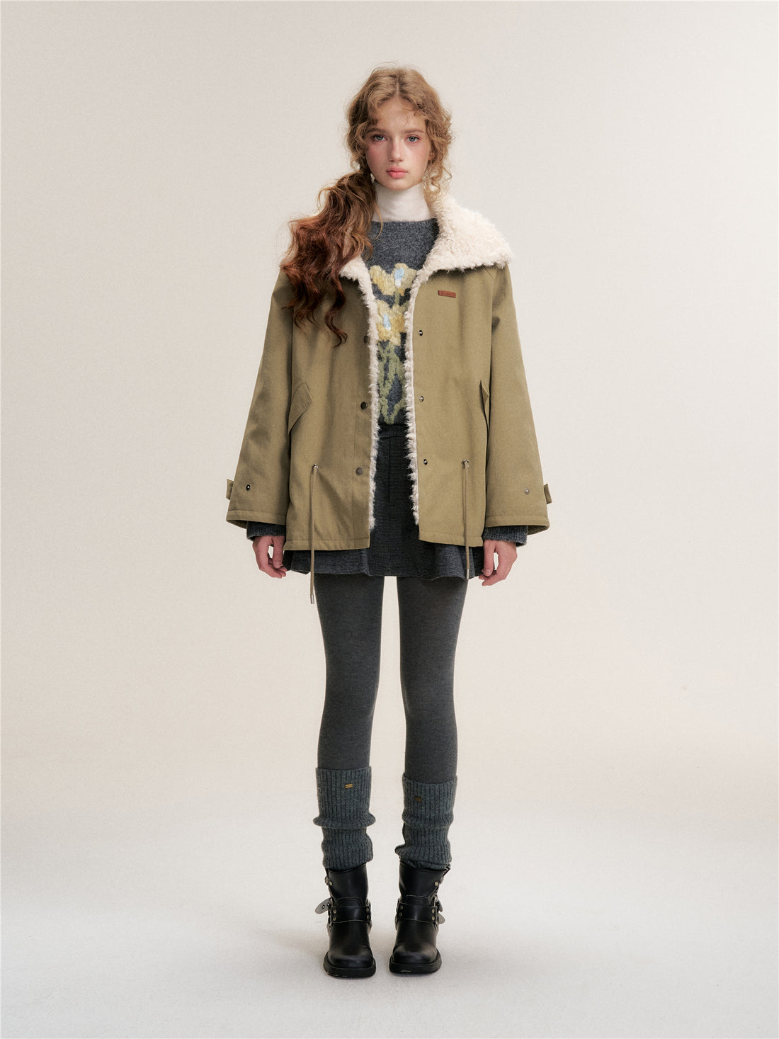 16DEWS 16D25453 Drawstring design lamb wool collar down jacket