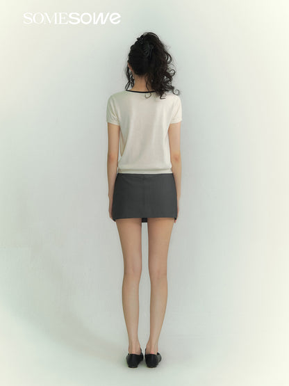 SOMESOWE S2609077 Lingge color matching fake two piece top