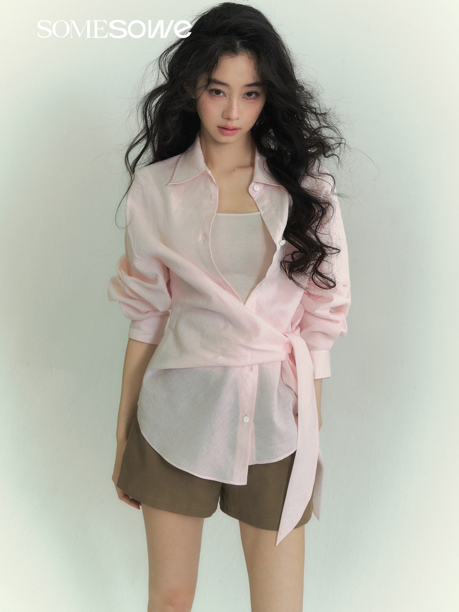 SOMESOWE S2609081 Lightweight lace up shirt