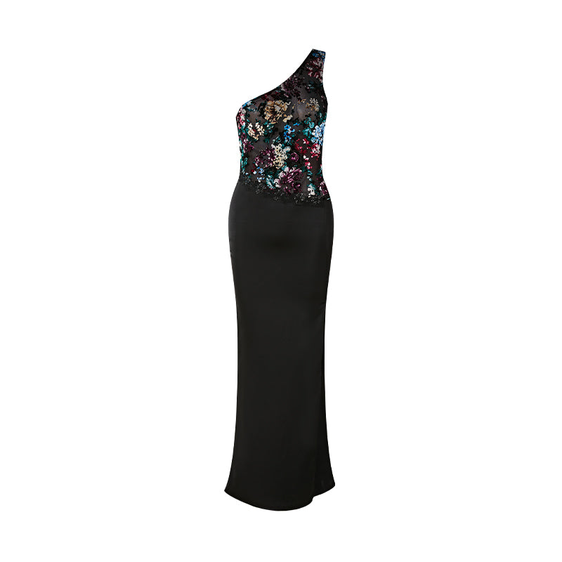 FIND YA WINGS Off shoulder floral satin patchwork dress