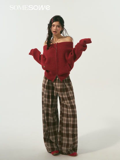 SOMESOWE S2509009 Off shoulder zipper cardigan