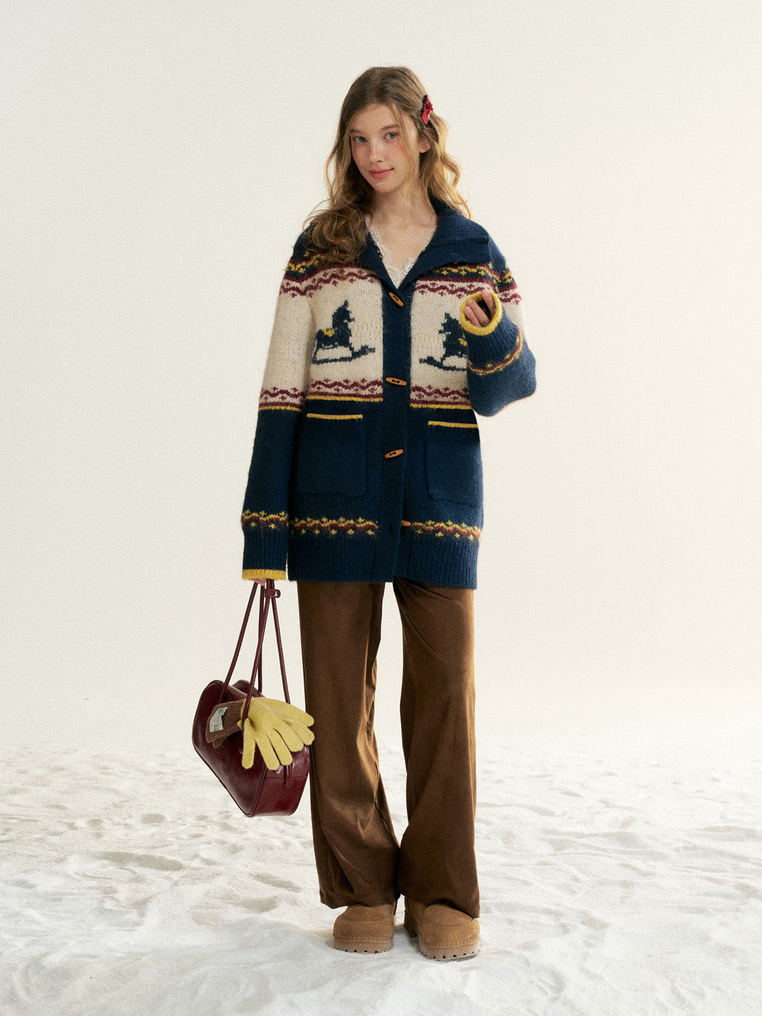 16DEWS 16D25548 Color blocked edge knitted sweater cardigan