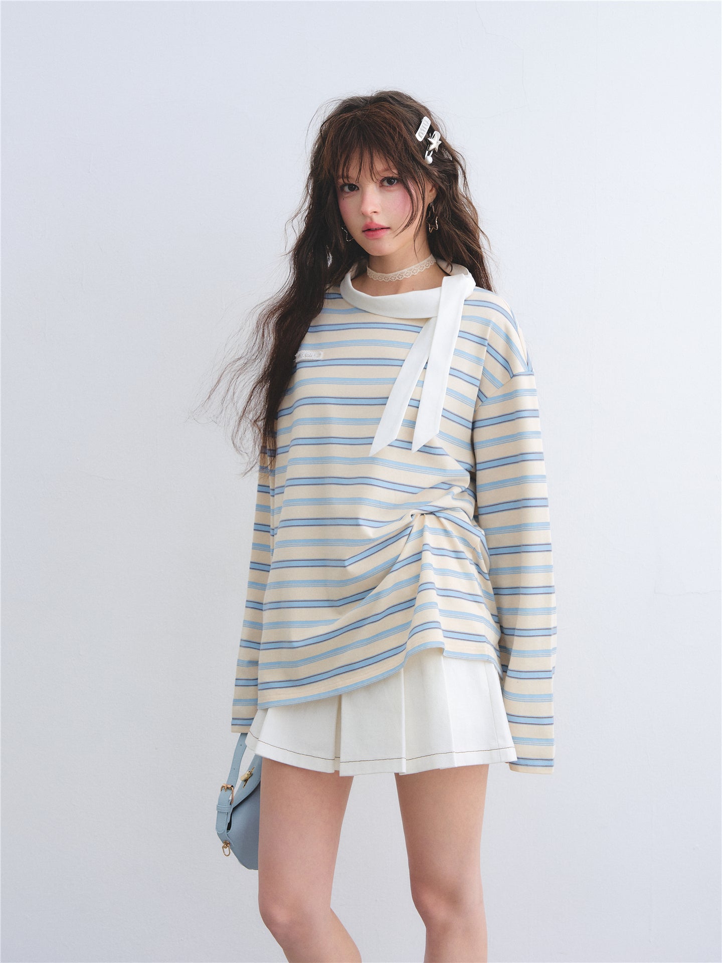 AsGony ASG26017 Leading loose striped T-shirt
