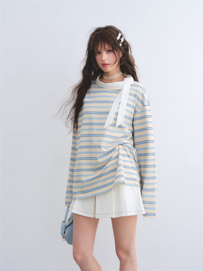 AsGony ASG26017 Leading loose striped T-shirt