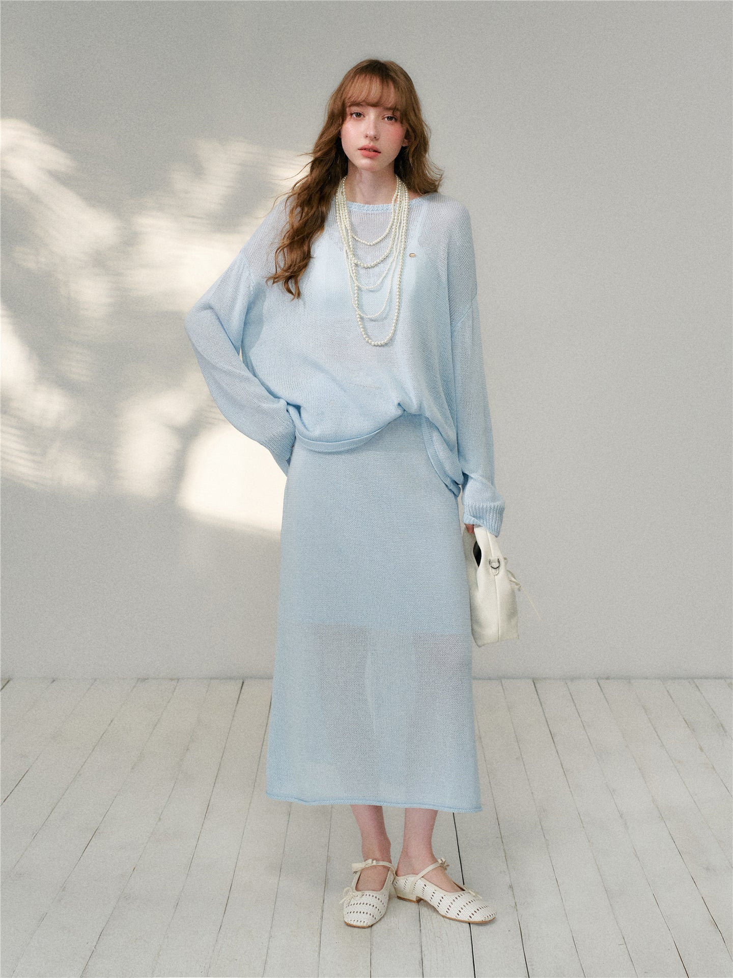 16DEWS 16D26086&amp;16D26087 Lyocell loose fitting pullover knitted sweater + skirt