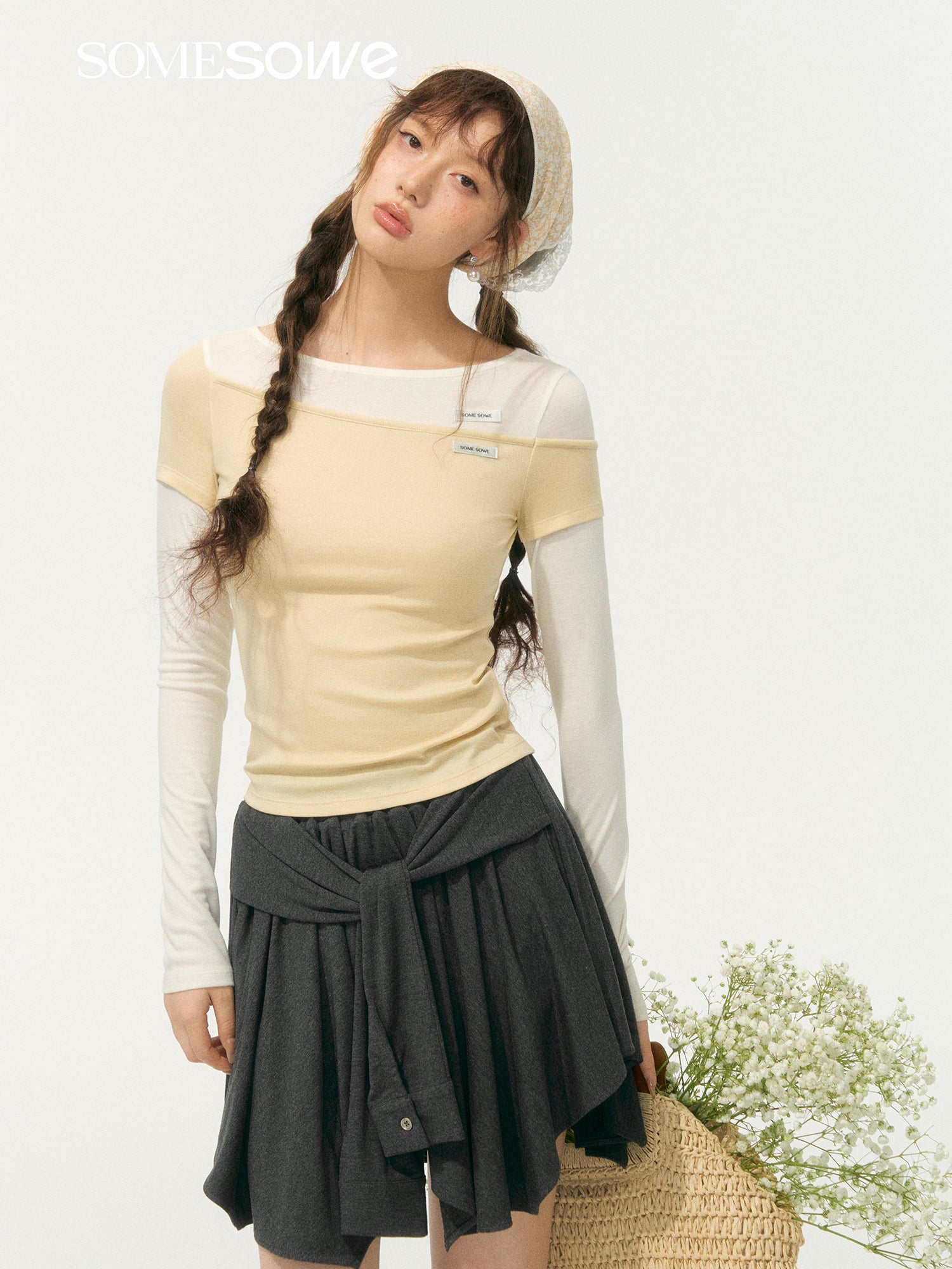 SOMESOWE S2508067 Fake two contrasting knitted tops (2color)