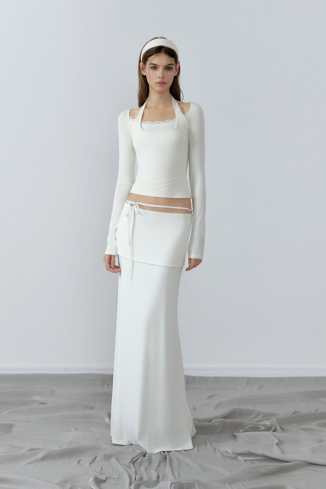 NONCESTNON N228 Fake two piece white long sleeve top