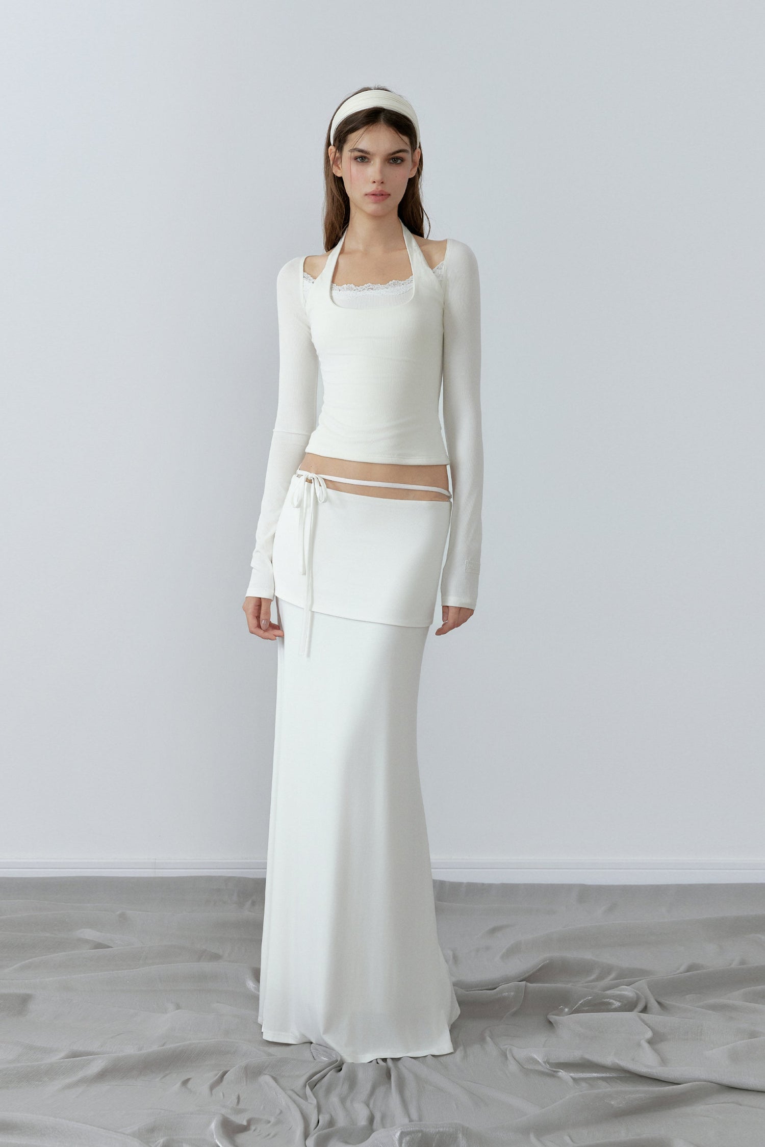 NONCESTNON N228 Fake two piece white long sleeve top