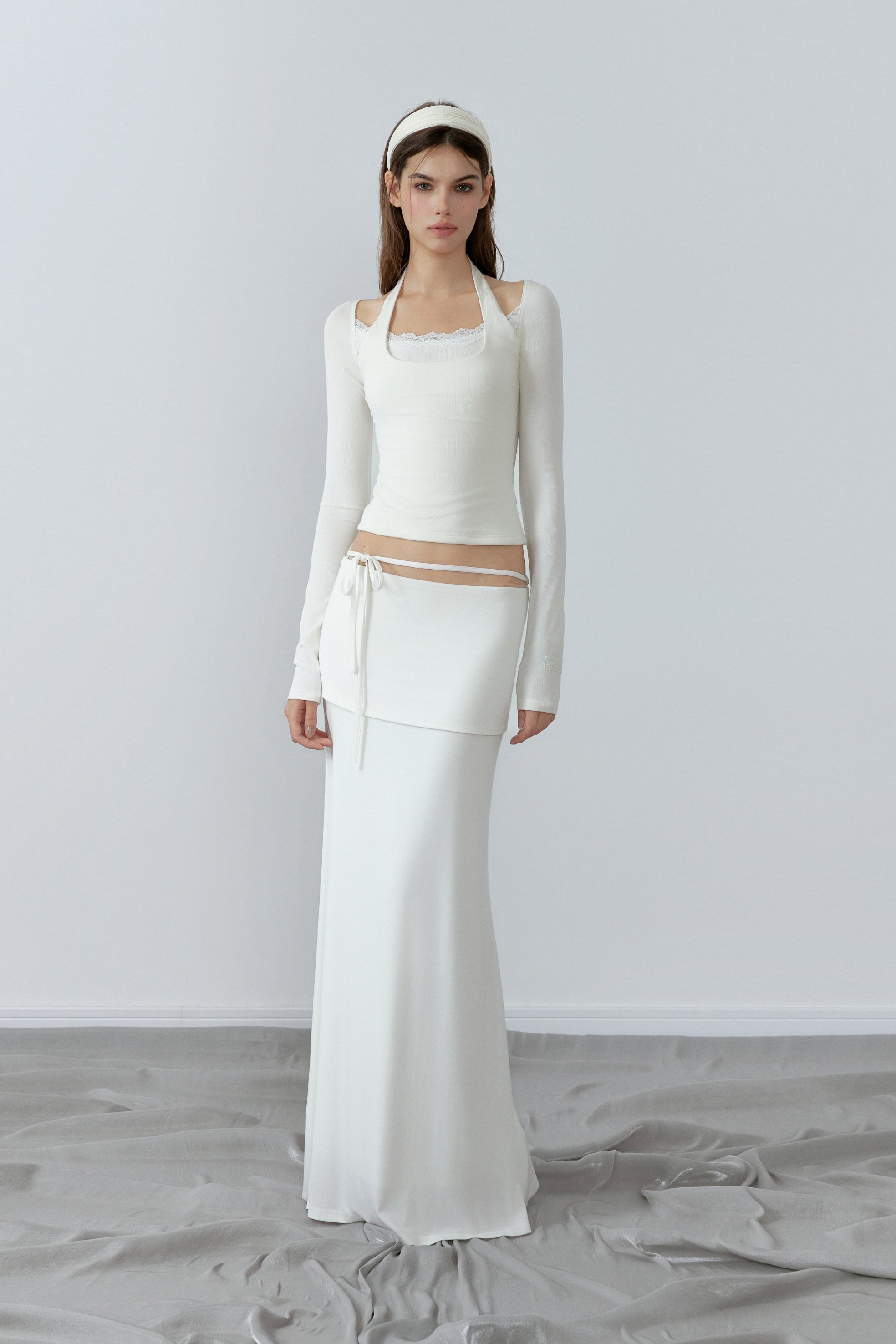 NONCESTNON N228 Fake two piece white long sleeve top