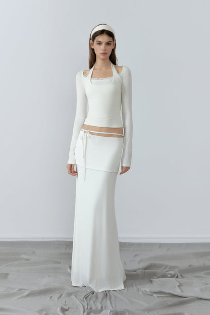 NONCESTNON N228 Fake two piece white long sleeve top