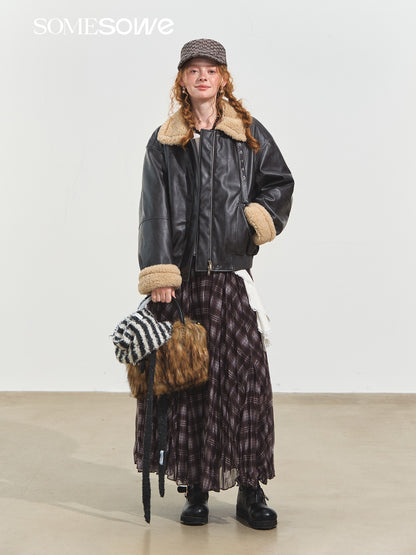 SOMESOWE S2508232 Shearling Motorcycle Jacket with Lapel