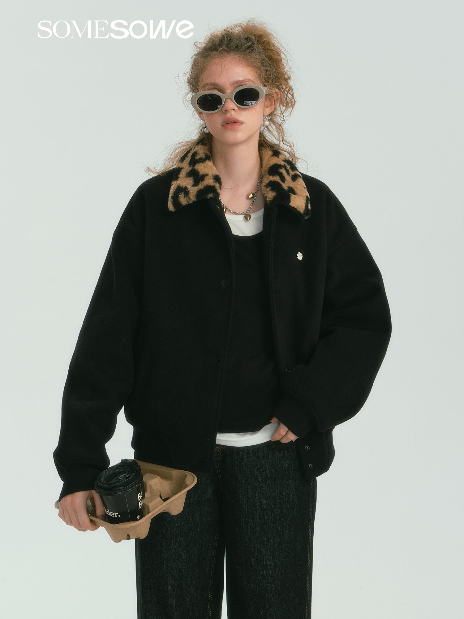 SOMESOWE S2407259 Detachable fur collar baseball jacket