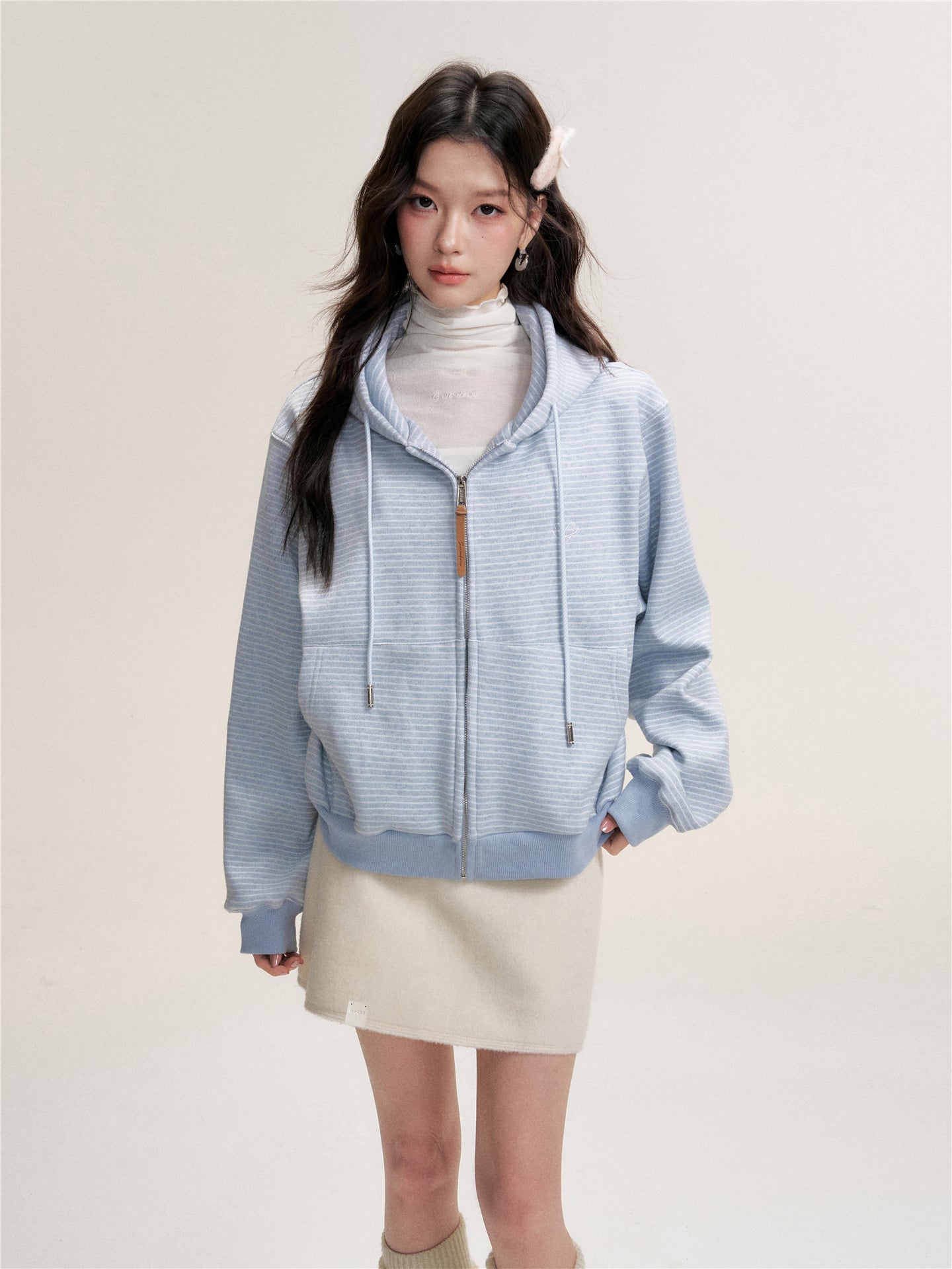 16DEWS 16D25438 Thickened striped hooded sweater jacket