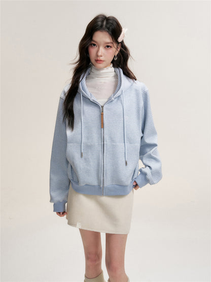 16DEWS 16D25438 Thickened striped hooded sweater jacket