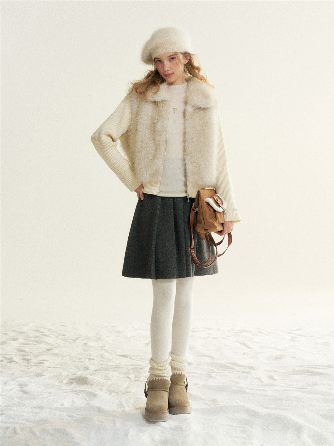 16DEWS 16D25524 Environmentally friendly fur collar coat