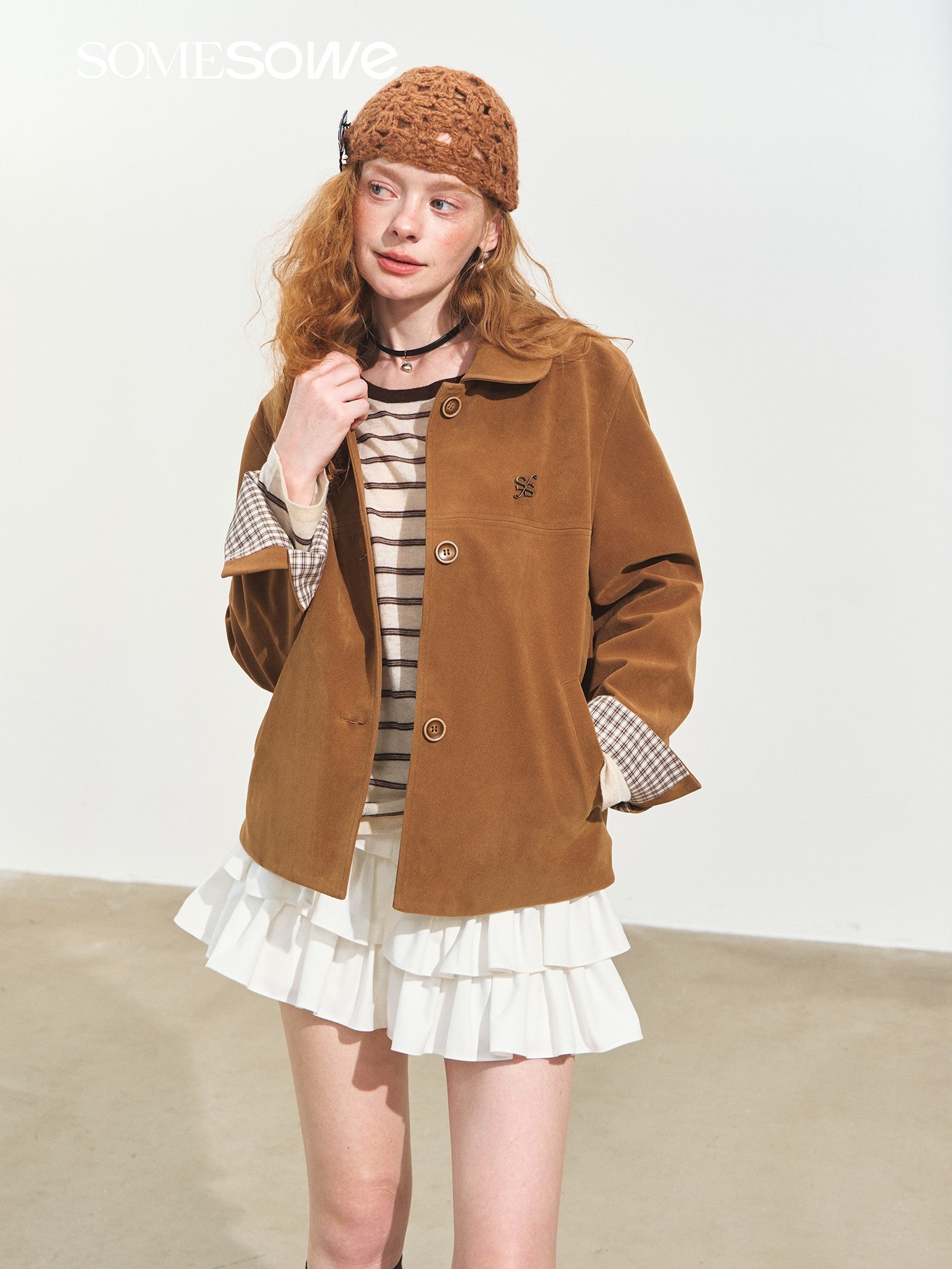SOMESOWE S2508245 Doll collar suede leather jacket