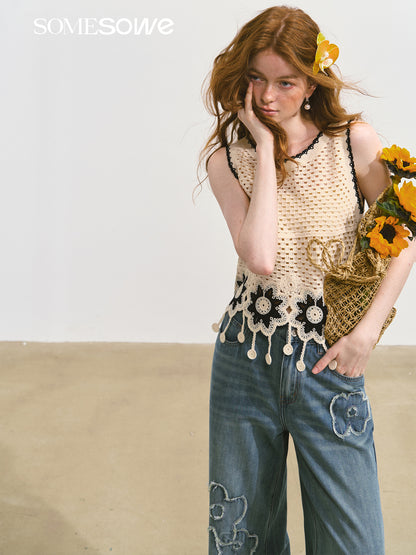 SOMESOWE S2508094 Tassel flower crochet vest