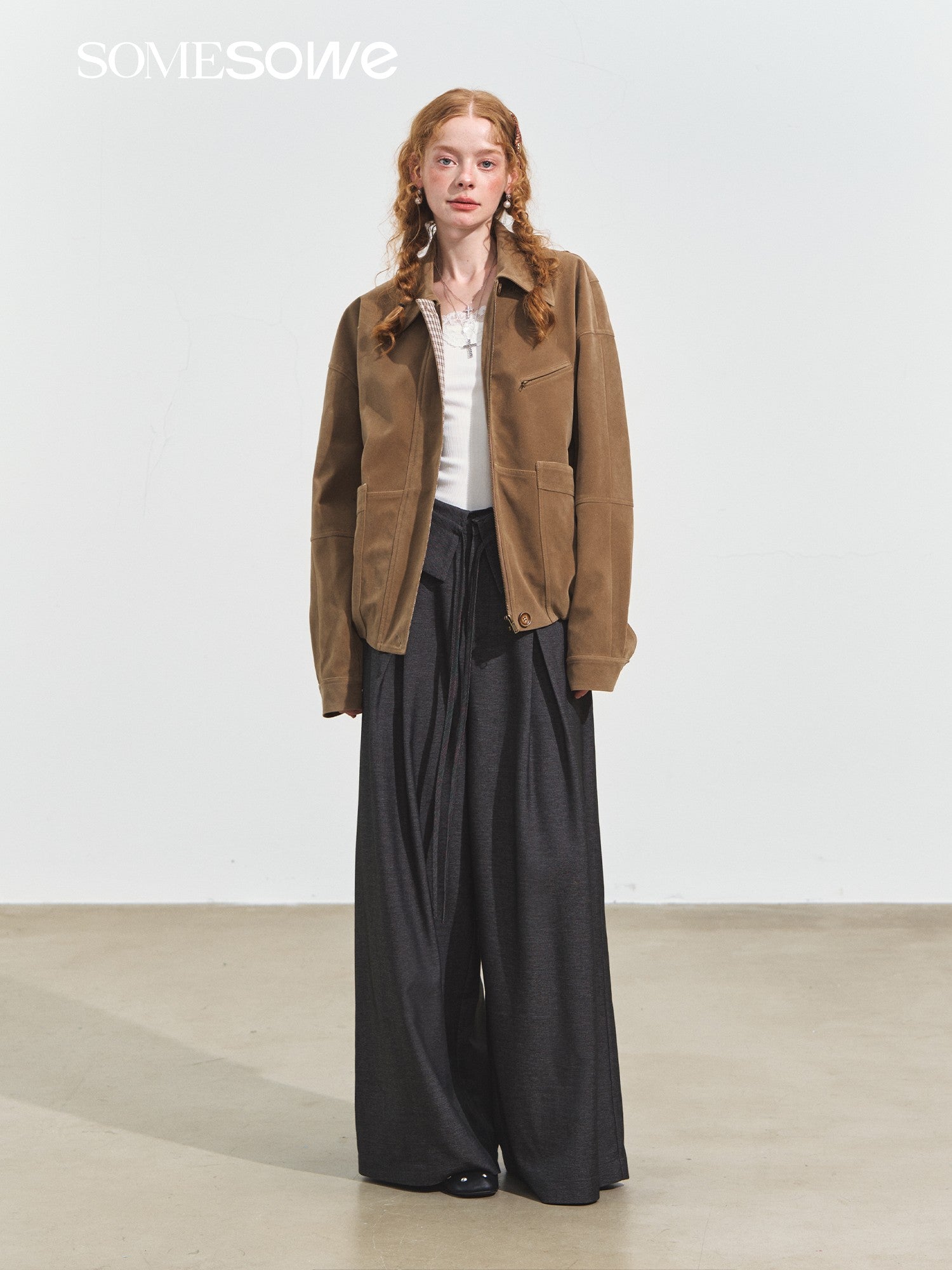 SOMESOWE S2508244 Flip collar velvet matte suede silhouette jacket