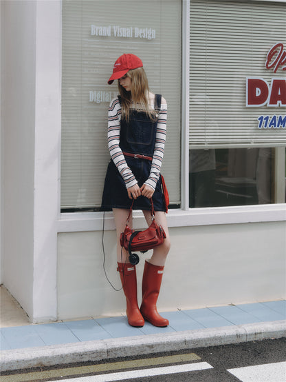 Asgony ASG26513 Striped One-Shoulder Long-Sleeve Knit Top