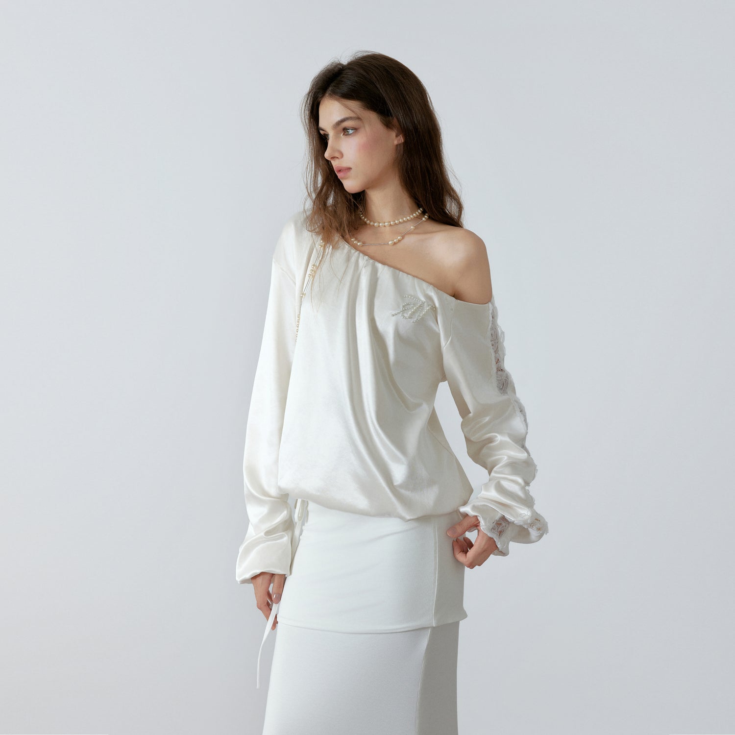 NONCESTNON N223 Satin one shoulder hoodie