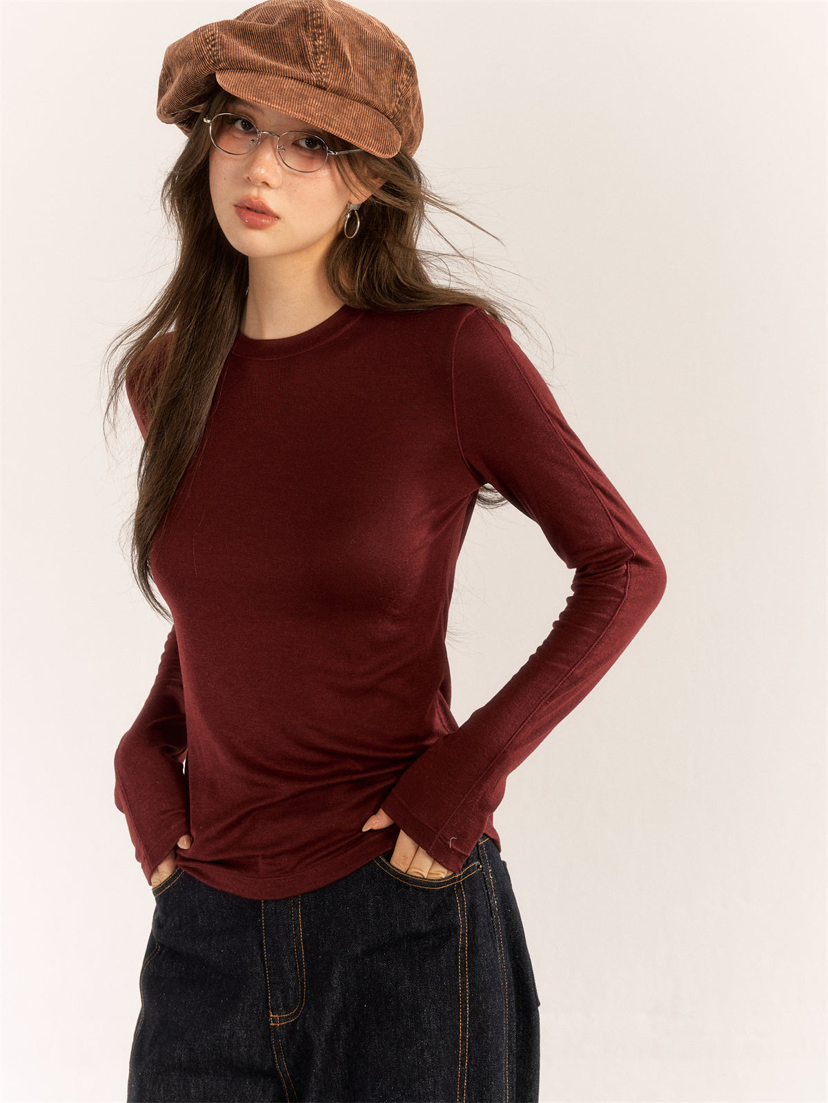 Asgony ASG24585 Fine wool all-match slim bottoming shirt top