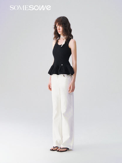 SOMESOWE S2609092 Elastic straight leg white jeans