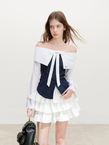 16DEWS 16D26350 Contrast-Color Bow Blouse
