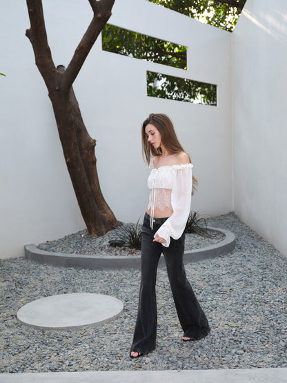 NONCESTNON N318 White chiffon lace long shirt